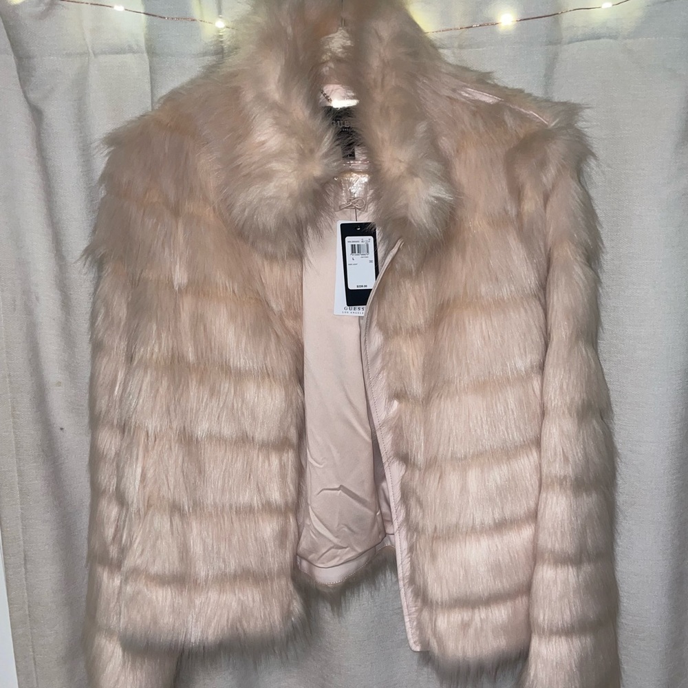 Guess light pink fur coat